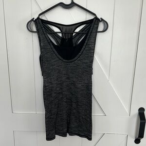 Lululemon Women's Gray and Black Tank with Built-In Bra, Size 8